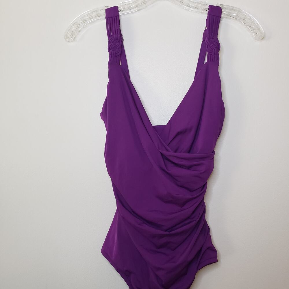 Jantzen One Piece Swimsuit Purple Wrap Style Ruching Sz 10